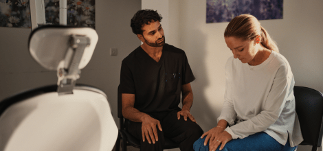 Image of dentist sitting with nervous patient